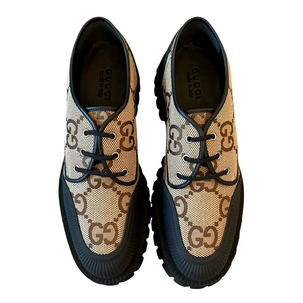 Gucci Maxi GG Supreme Shoes Camel Ebony Canvas Chunky Men's 12| US 12.5 NEW - Picture 5 of 16